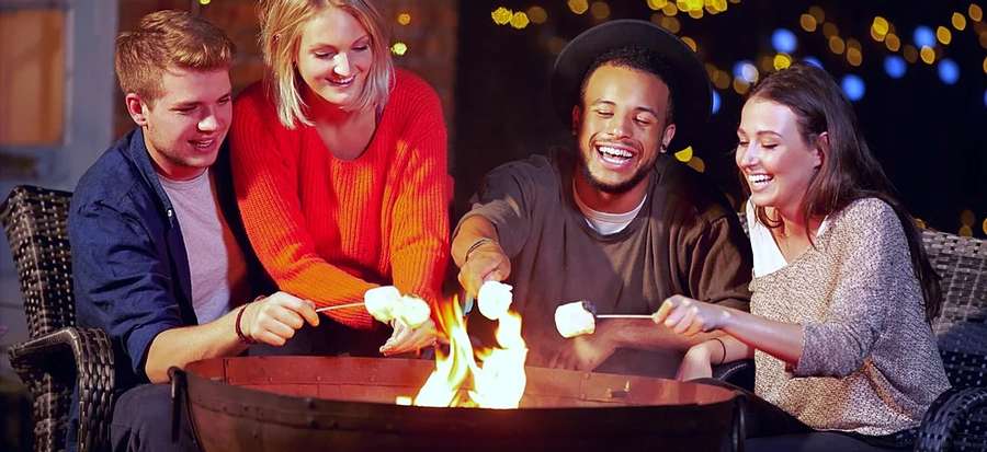 friends roasting smores near firepit