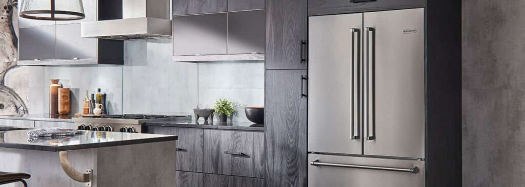 appliance fridge with kitchen island