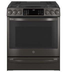 PROFILE 30" SLIDE-IN CONVECTION GAS RANGE. BLACK STAINLESS STEEL